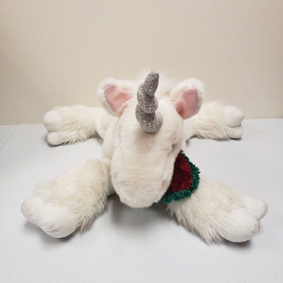 Commonwealth White Unicorn Red Green Scarf Silver Horn 1999 Rare Christmas Plush - Picture 4 of 11